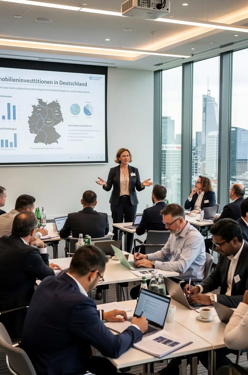 Visualisierung eines Finanzierungsplans für Baukredite mit Taschenrechner, Laptop und Notizen auf Schreibtisch